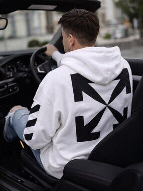 Off-White Diag Arrow Hoodie White Black Cotton Fleece